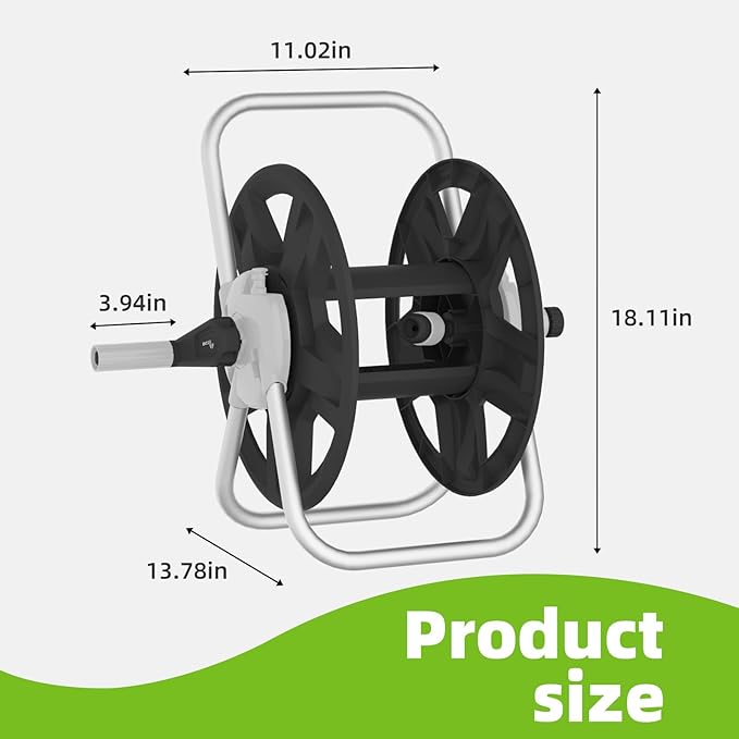 Water Hose Reel Cart, Holds 60-80 Ft of 5/8 Inch Hose, Black Wall Mounted Garden Hose Cart, Portable Hose Reel for Convenient Storage and Watering