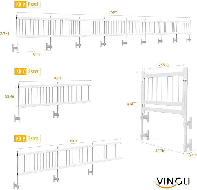 VINGLI Above Ground Pool Safety Fence,Swimming Pool Fences, Pool Fencing,White (Kit B-3 Sections)