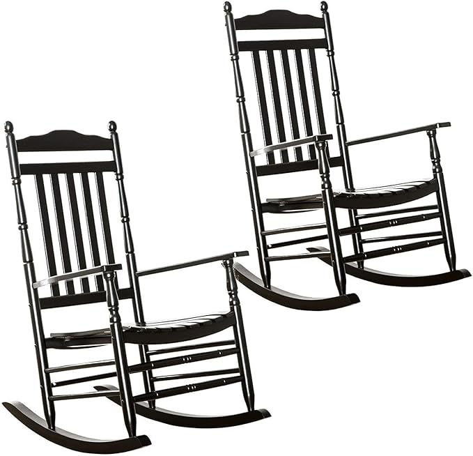 Wooden Rocking Chair for Adults Furniture Set of 2 Outside Rocker Chair for Porch Patio Lounge Balcony Indoor & Outdoor, Black