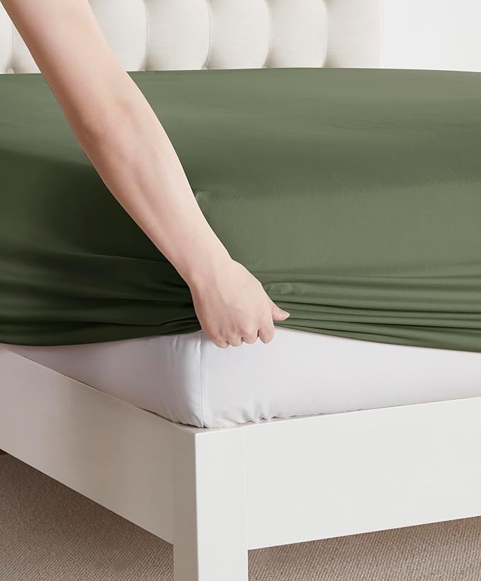 Clara Clark Bed Sheets, Premier 1800 Series Bed Sheet Set, Deep Pocket, Wrinkle, Fade, Stain Resistant, Luxury Soft Bedding Sheets & Pillowcases, Full, Olive Green