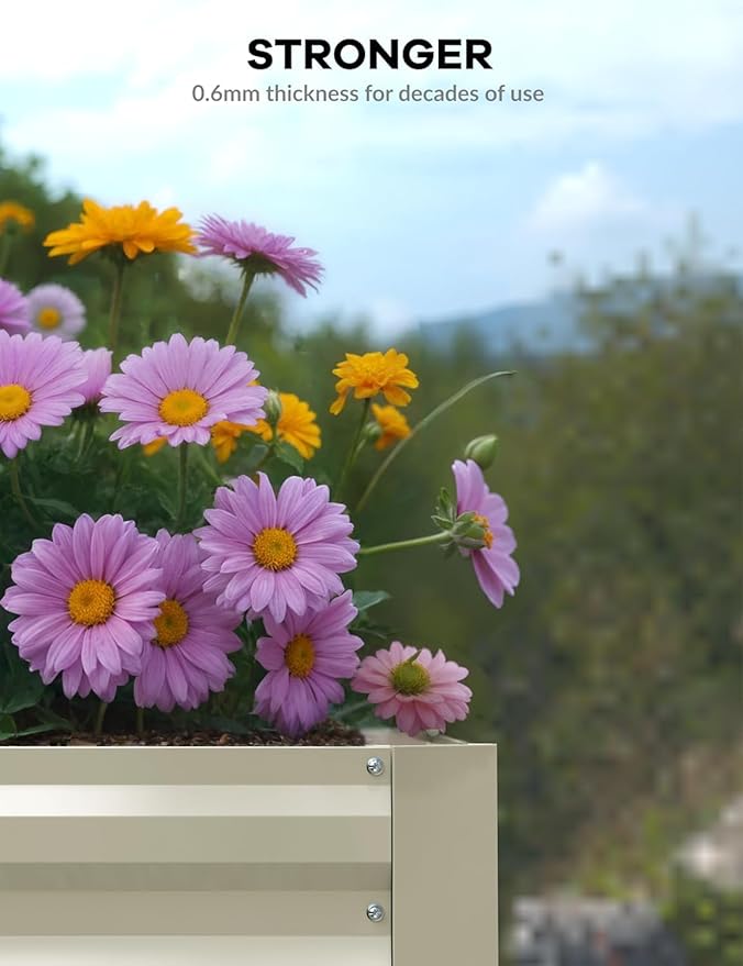 1PC 0.5mm 6x3x2ft Galvanized Raised Garden Bed Outdoor,Rust-Resistant Raised Garden Beds for Gardening, Easy Assembly Outdoor Garden Box & Planters, Beige