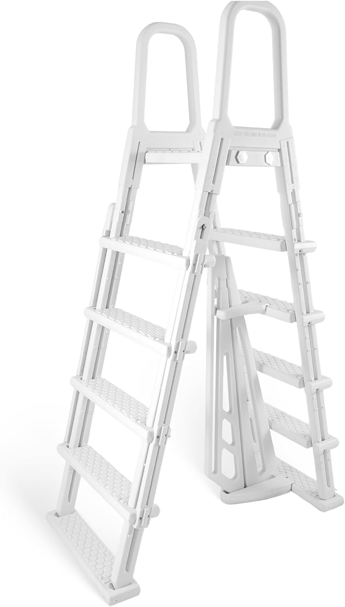 Blue Wave A Frame Flip Up Ladder for 48 to 54-in Deep Above Ground Pools – No Deck Required - Weather-Resistant Resin with Non-Skid Treads & Anti-Entrapment Design - Easy Setup, 225-lb Capacity