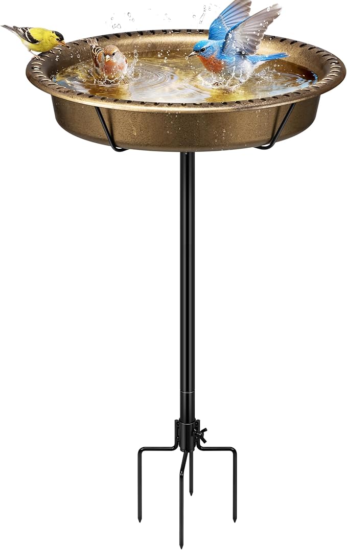 VIVOHOME Oval Bird Bath for Outside, Outdoor Birdbath Bowl with Metal Ground Stake, Weather-Resistant ABS Bird Bath and Feeder for Garden, 1.3 Gallons, Copper