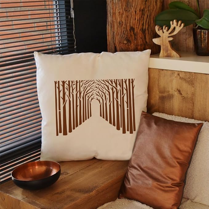 FINGERINSPIRE 4PCS Forsest Painting Stencil with Plastic Brush 8.3x11.7inch Hollowed Trees Grass Drawing Template Pathway in Forsest Stencil Reusable Plant Theme Template for Adults Painting on Wood