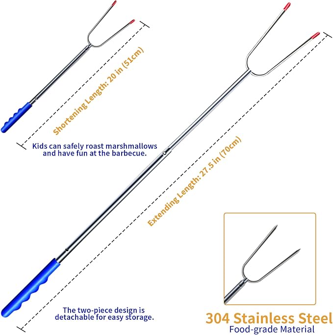 DIKER Marshmallow Roasting Sticks for Fire Pit, Smores Sticks, Hot Dog Sticks for Campfire, Extra Long 27.5" Smores Skewers, Stainless Steel Barbecue Forks, Camping Outdoor Cooking Essentials, 3 Pack