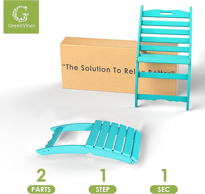 GREENVINES Folding-Xavier-Chair | Wave | Portable Adirondack-Chairs | HDPE Plastic | All Weather Fire-Pit Chair | Aqua | for Beach Outdoor Deck Poolside Garden Patio Porch Fishing
