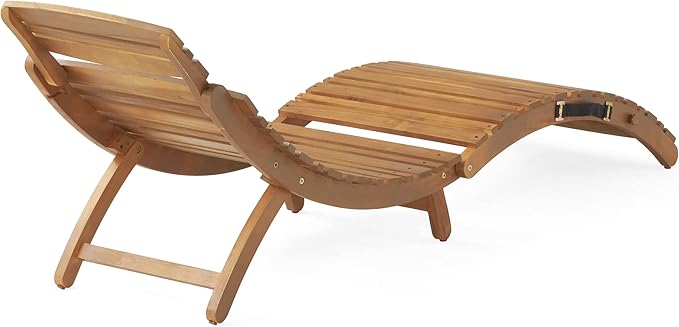 Christopher Knight Home Viola Outdoor Chaise Lounge Chair, Patio Acacia Wood Chaise Lounge Outdoor, Foldable Single Lounge Sofa, Poolside Beach Yard Seating, Curved and Slatted Design, Brown