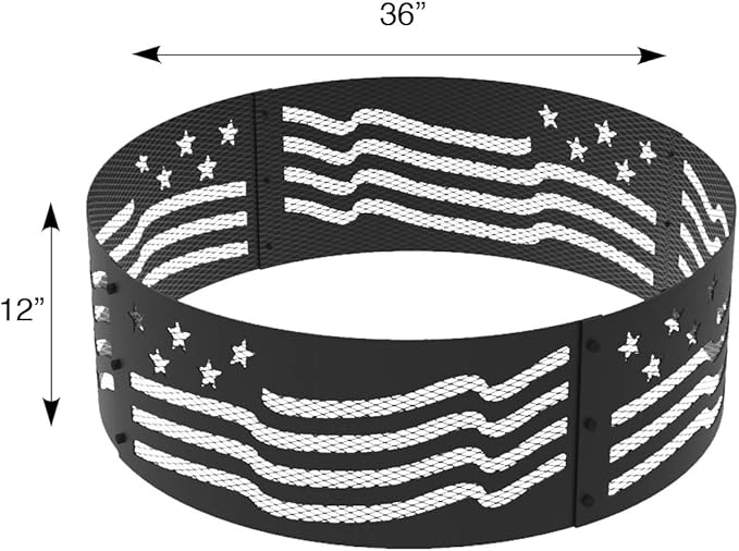 Blue Sky Outdoor Steel Decorative Fire Pit Ring, Stars and Stripes Flag, 36" x 12"