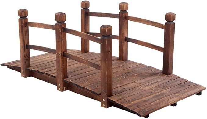 59in Garden Wood Bridges,Courtyard Outdoor Landscape Bridge,Wooden Arch Bridge,Decorative Garden Arch Footbridge,with Handrail,for Outside, Backyard, Pond, Lawn, Walkway, Yard, Path (Brown)
