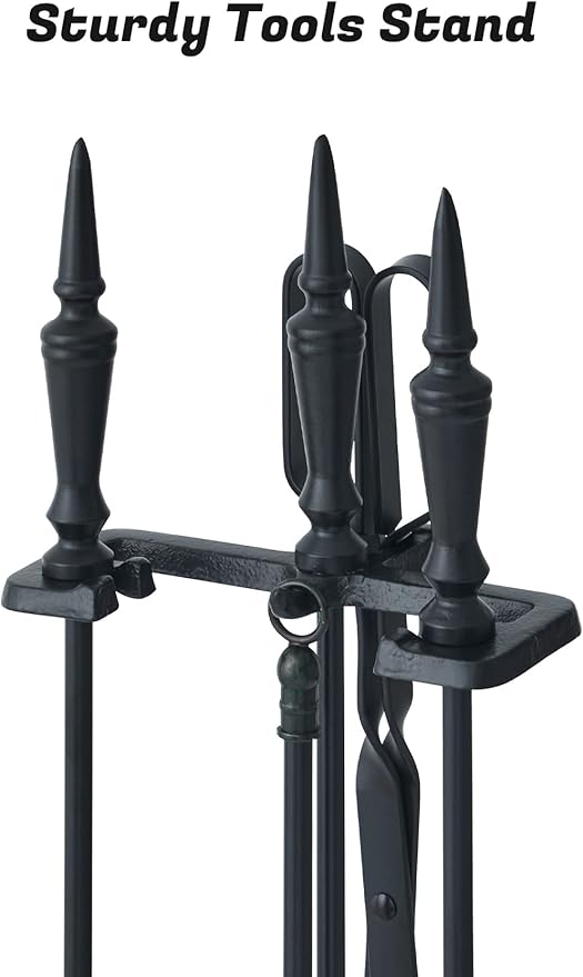 Lichamp Gothic Fireplace Tools Set, 5-Pieces Indoor Outdoor Sturdy Fire Place Poker Sets with Gothic Handle, FTS35BK