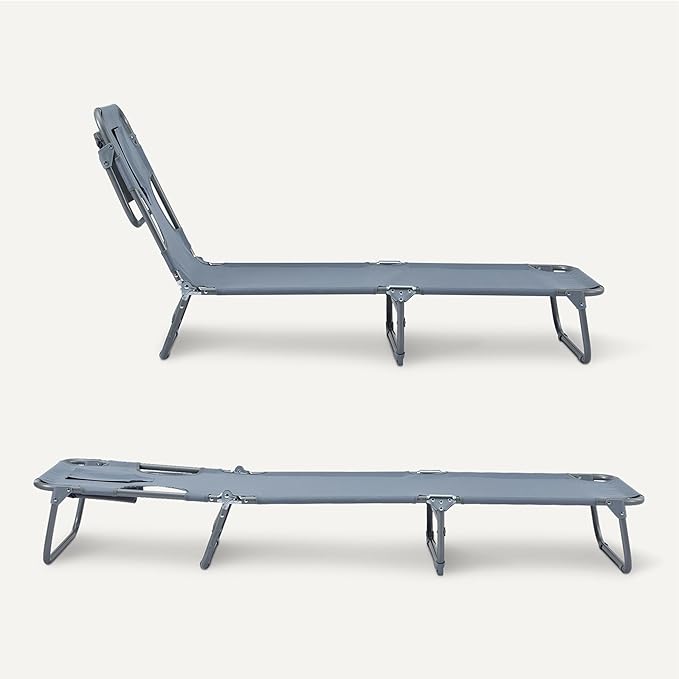 Amazon Basics Outdoor Lounge Chair, Foldable Design with Multi-Angle Backrest, Grey, 1-Pack