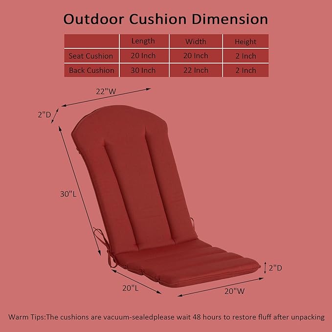 50"x20" Adirondack Chair Cushions Set of 2, Outdoor Rocking Chair Cushions Water-Resistant UV Resistant Weather Resistant High Back Patio Replacement Cushions,Folding Patio Chair Pad