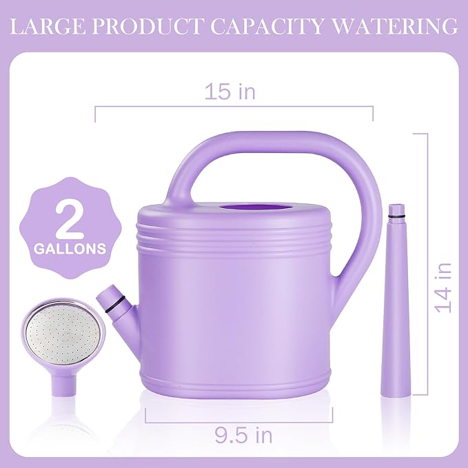 2 Gallon Watering Can for Indoor Plants, Garden Watering Cans for Outdoor Plant House Flower, Modern Plant Watering Can Large Long Spout with Sprinkler Head