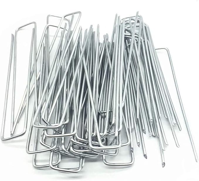 100 Pack Garden Landscape Staples, 6 Inch 11 Gauge Galvanized Garden Stakes Ground U Shaped Landscape Pins to Secure Lawn Fabrics Weed Barrier Covers Ground Cover and Landscaping