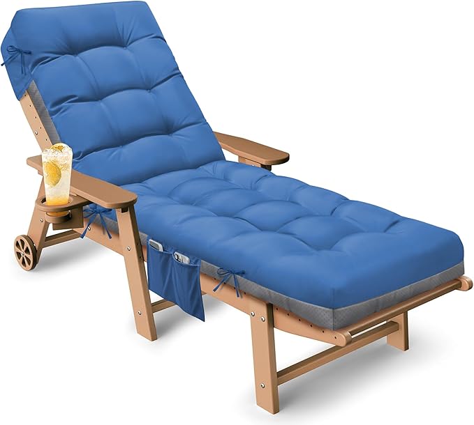 Outdoor Lounge Chair Cushion, Waterproof Replacement Chaise Lounge Cushions for Outdoor Furniture Thickened 71 x 22 x 4.7 Inch Non-Slip Patio Pool Lounge Chair Cushions with Ties, Royal Blue