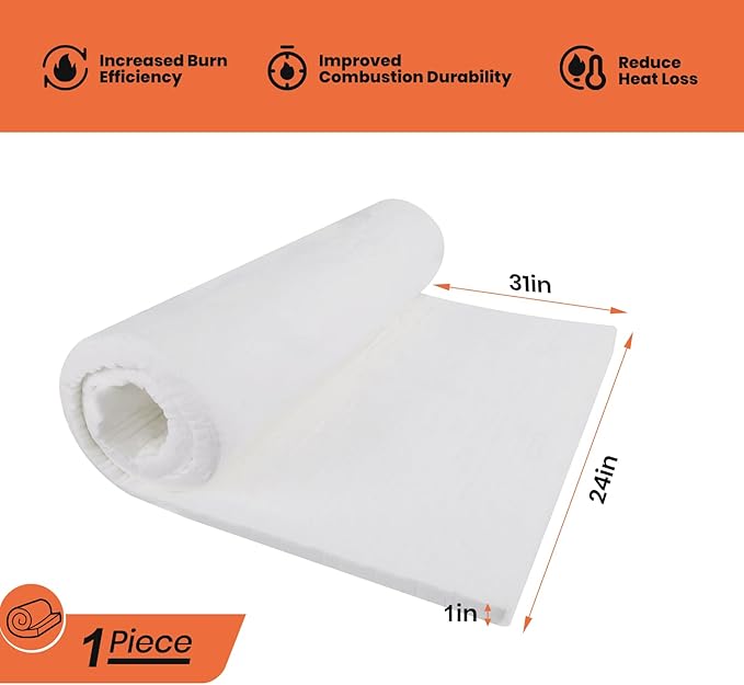 Ceramic Fiber Insulation, 31"x24"x1" Thick, 2600F Fireproof Insulation Blanket for Wood Stove Baffle, Fireplace, Pellet Stove, Chimney, Furnace, Boiler, Pizza Ovens and Forge
