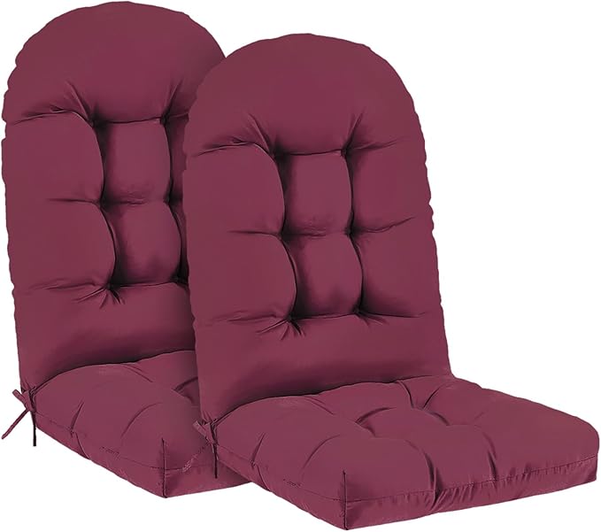 Outdoor Adirondack Chair Cushions Set of 2, 50x21x4 Inch Rocking Chair Cushion, High Back Patio Soft Seat Pad with Ties, Indoor Outside Use, Fade-Resistant & Waterproof, Burgundy