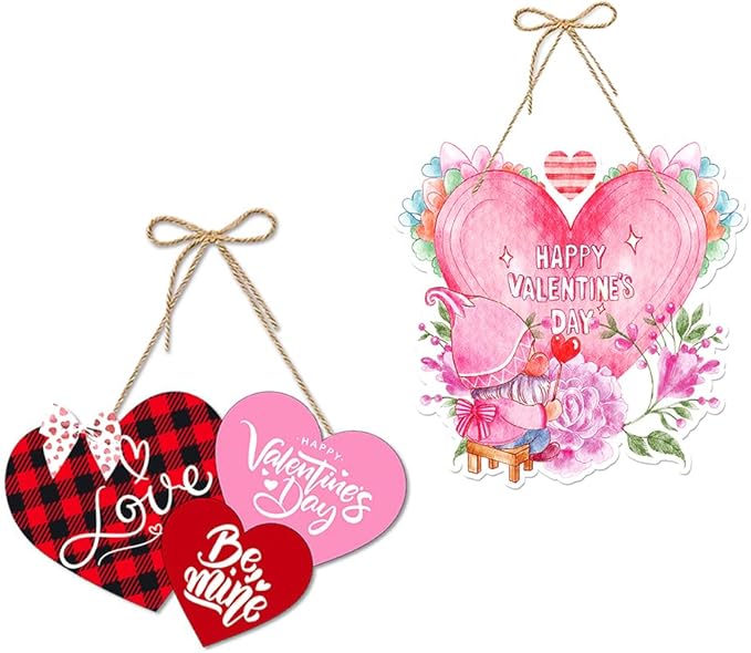Valentine Door Decorations Love Hanging Sign Front Door Hanger Wreath Decor Indoor Outdoor Decor for Valentine's Day Party Home Farmhouse Wall Porch Yard Window Decoration Supplies