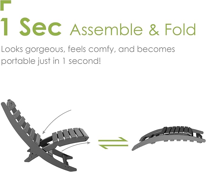 GREENVINES Folding Wave Chairs Set of 2 | Xavier | Portable Adirondack Chair | HDPE | All Weather | Gray | for Fire Pit Beach Outdoor Deck Poolside Garden Patio Porch Fishing