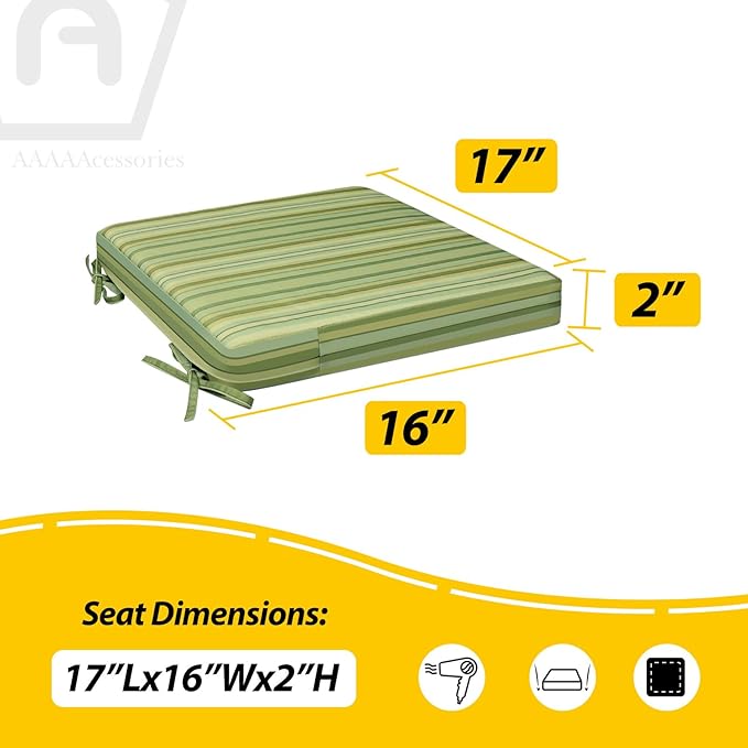 AAAAAcessories Outdoor Seat Cushions for Chairs, Waterproof, Fade-Resistant, 17" x 16" x 2", Patio Furniture Replacement Cushions, Set of 2, Mossy Forest Stripe