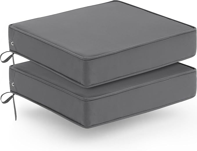 Outdoor Chair Cushions Set of 2, Waterproof Patio Chair Cushions, Patio Furniture Cushions with Ties, 24 x 24 x 4 inch, Dark Grey