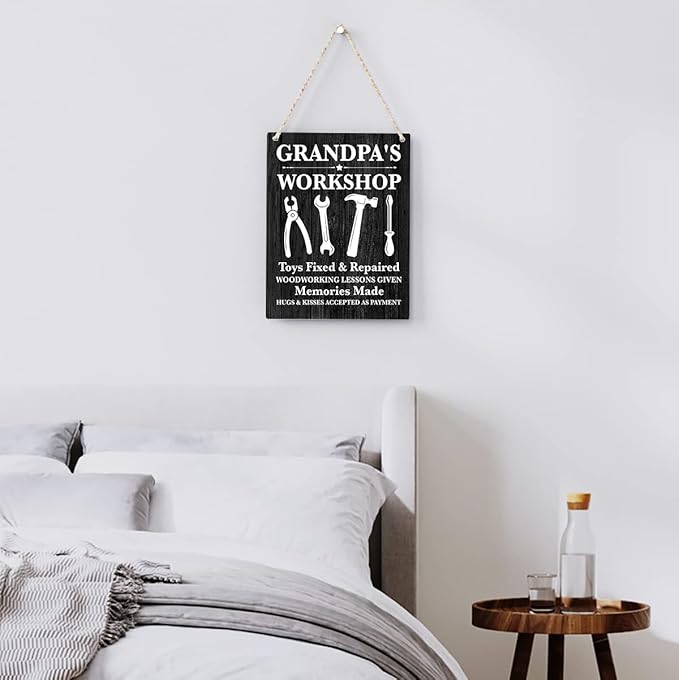 Grandpa's Workshop Wooden Hanging Sign, Garage Signs for Grandpa, Garage Decor for Grandfather's, Grandpa Gift, Man Cave Decor, Father's Day Housewarming Birthday Gifts for Dad Grandpa, 8x10 Inches