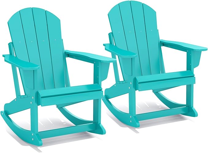 GREENVINES Adirondack-Rocking-Chairs | Set of 2 | HDPE Plastic | Porch Rocker Chair | for Outdoor Patio Deck | Weatherproof | Aqua