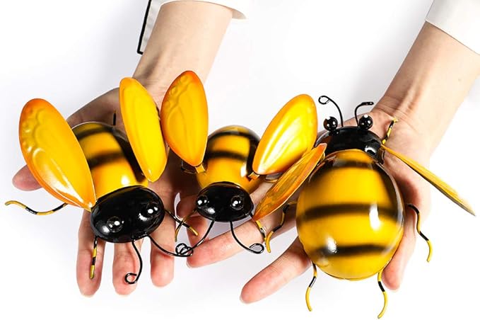 Vindar Metal Wall Art Bee Sculpture Garden Wall Art Decor Set of 3 Bee Outdoor and Indoor Decorative Art Wall Sculptures