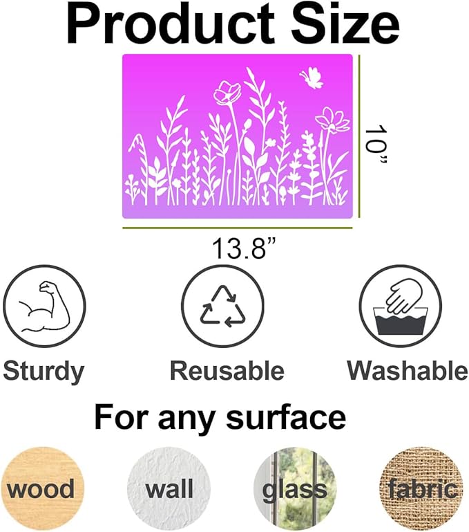 Large Flower Stencil 14inch Flower Stencils for Painting Floral Stencils Reusable Sunflower Hibiscus Stencil Drawing Templates for Wood Garden Fence Furniture Fabrics DIY Decor
