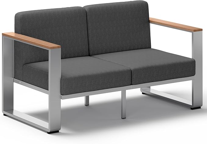 Outdoor Aluminum Loveseat, Modern Patio Patio Furniture with Wide Seat and Thick Cushions, All-Weather Oversized Couch for Deck, Porch