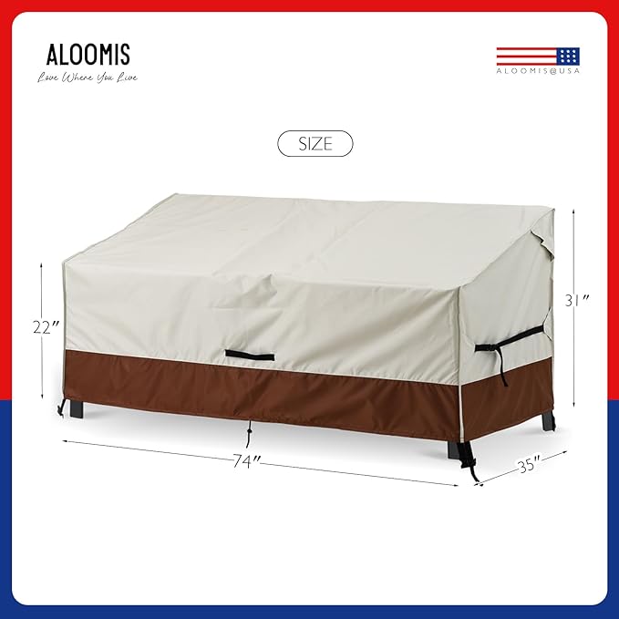 Bench Cover Loveseat Covers Outdoor Couch Cover, Heavy-Duty 2-Seater Waterproof Patio Furniture Sofa Covers (Beige-Brown, 74''x35''x31'')