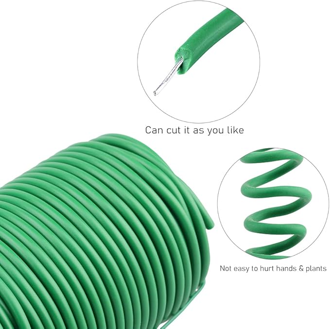 KINGLAKE GARDEN Soft Plant Ties for Support - Plant Wire 3.5mm 65.6 Feet Green Flexible Garden Ties for Outdoor Indoor Climbing Plants
