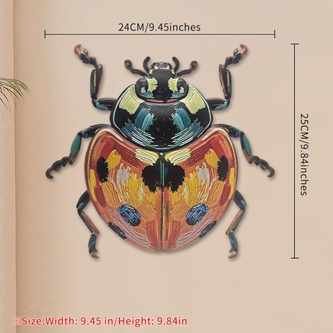 ZZHMASPLAY 3Pcs Bee Ladybug Butterfly Metal Wall Decor,9.84" Outdoor Hanging Wall Art Sculptures Decoration for Room Fence Garden Yard Patio Balcony