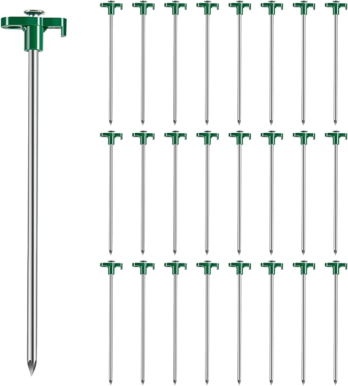 25 Pack Tent Stakes Heavy Duty 10 Inch Camping Stake Yard Stakes Metal Tent Pegs for Ground Stake Spikes for Camping Garden Yard (Green)