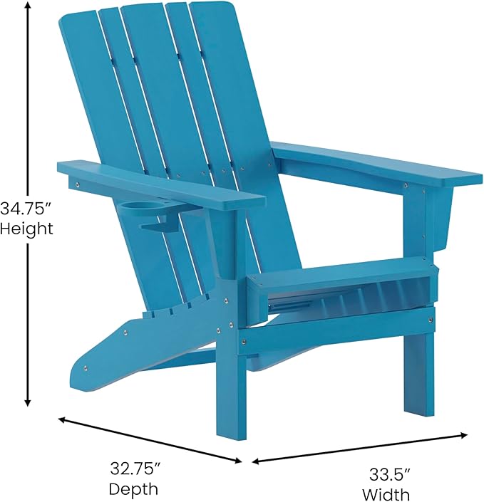 Flash Furniture Halifax Adirondack Chair with Cup Holder, Weather Resistant Poly Resin Adirondack Chair, Blue