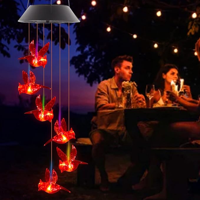 Cardinal Solar Wind Chimes for Outside, Cardinal Solar Hanging Lights Outdoor Wind Chime for Garden Patio Decor, Unique Gifts for Mother Mom Grandma Women Birthday
