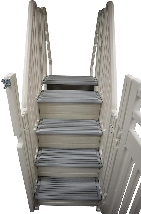 Confer Plastics Step Enclosure System: Above Ground Entry System, Dual Handrails, Slip-Resistant Steps, Supports 400 lbs, Easy Install – Made in USA, Warm Grey with Grey Step-1X Treads