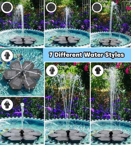 SZMP Solar Fountain Upgraded, 3.5W Snowflake Double Layer Colorful Lights, 2000mAh Battery 4 Fixes & 7 Nozzles, Solar Bird Bath Fountain for Garden Patio Pond Outdoor Décor