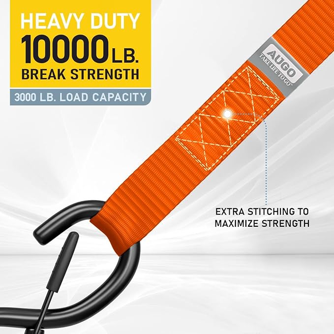 AUGO Heavy Duty Soft Loops –Pack of 6-1.5” x 17” Tie Down Anchor Straps for Use w/Ratchet Strap Hooks – 3000Lb Load Capacity & 10,000Lb Break Strength – Great for Motorcycle, Bike, Roof Rack, Etc.