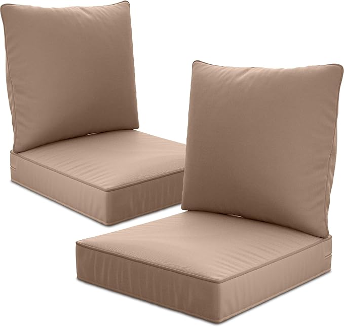 24" x 24" x 6" Outdoor Deep Seat Cushions Set - 2 Set Waterproof & Fade Resistant Patio Furniture Replacement Cushions, Non-Slip Outdoor Cushions Fit Loveseats, Couches, Chairs, and Sofas.