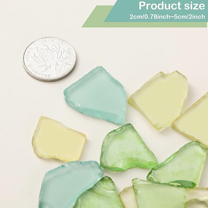 Jetec Sea Glass for Crafts Pieces Decor 11 oz Flat Frosted Sea Glass Vase Filler Crushed for Beach Wedding Party Decor Home Aquarium DIY Craft Supplies(Green, Yellow, Blue)