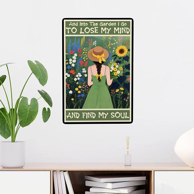 And Into The Garden I Go Women's Garden Gift Vintage Metal Tin Sign Retro Rustproof Funny Art Wall Decor for Yard Backyard Patio Porch 8x12 Inch
