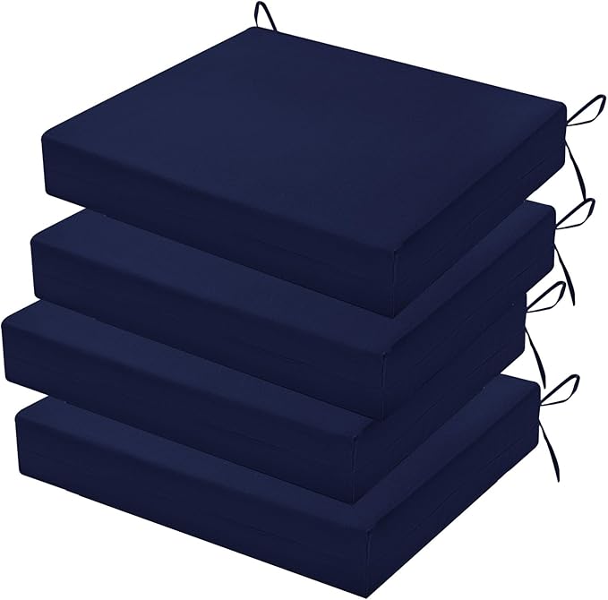 Outdoor Chair Cushion Set of 4, 18.5 x 16 Inch Patio Chair Cushions for Outdoor Furniture, Water Resistant Outdoor Patio Chair Cushions with Non-Slip Ties(Navy Blue)