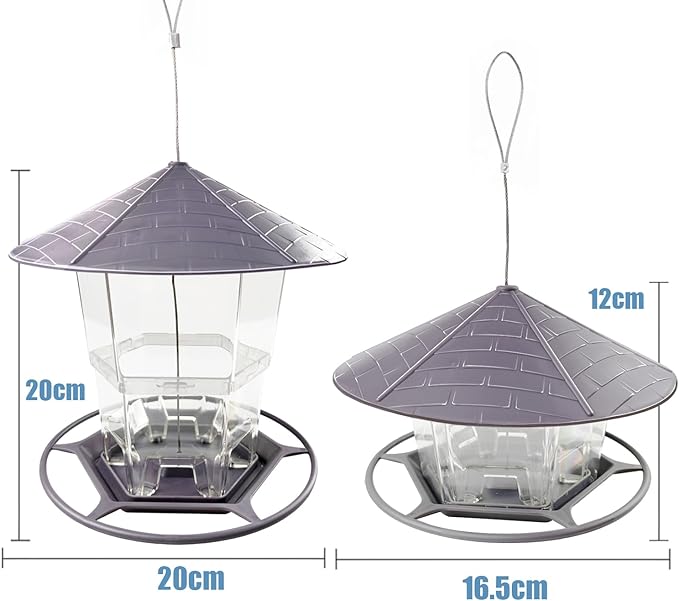 Bird Feeders for Outdoors 2 Pack, Adjustable Sturdy Wire and Roof, Plastic Bird Feeder for Garden, Backyard, Terrace