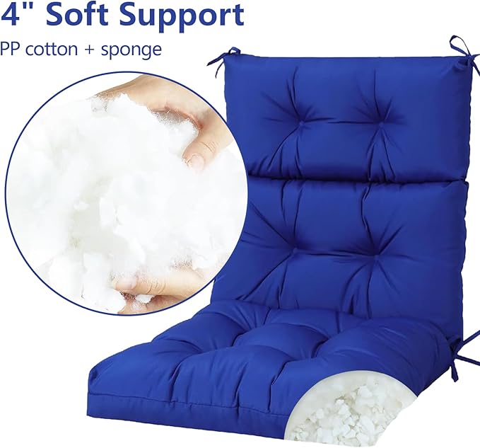 High Back Chair Cushions Set of 2, Adirondack Chair Cushion with Waterproof, Rocking Chair Cushion for Outdoor Patio, Garden Porch 45”x 22”x 4 (2, Blue B)