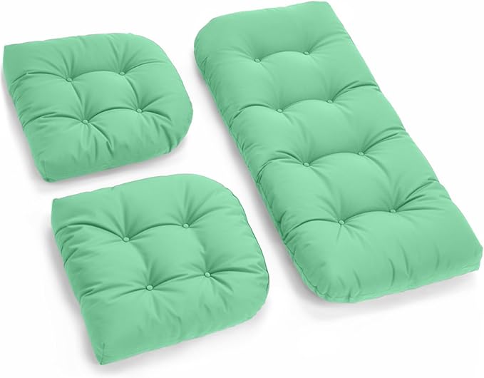 All Weather Outdoor Wicker Chair Cushions of 3 Pieces, Waterproof Outdoor Wicker Chair Cushion for Patio Furniture Loveseat Settee Bench, 1 Loveseat and 2 U-Shaped Thickened Cushions, Cyan