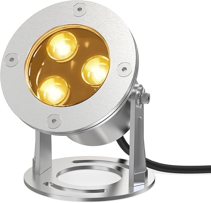 LED Pond Lights Submersible, 9W 3000K Warm White 12V AC/DC, Stainless Steel Light Fixture IP68 Waterproof Rating, Suitable for Pond and Fountains, Landscape Lighting