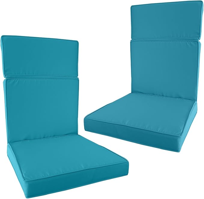 2 Pieces High Back Patio Chair Cushions, Fade Resistant Outdoor Rocking Chair Cushions, Office Chair Back Support Cushion (Lake Blue, Seat (21''x21''x3'')+Backrest (21''x28''x3''))