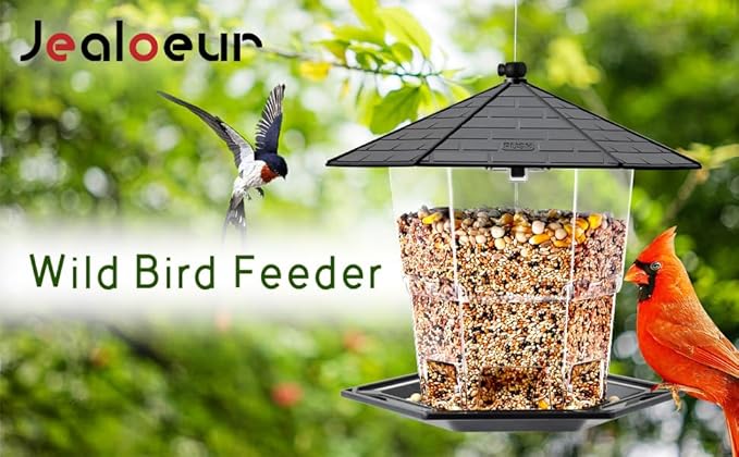 Bird Feeders for Outdoors Hanging Bird Feeder Wild Birds Seed, Black 2 Pack