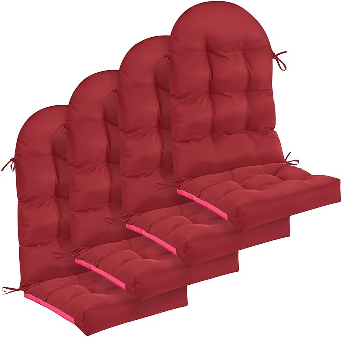 Geelin 4 Pcs Adirondack Chair Cushion High Back Patio Rocking Chair Cushion 44 x 19 x 4 Inch Tufted Weather Resistant Fade Resistant Seat for Patio Rocking Seat (Rubine)
